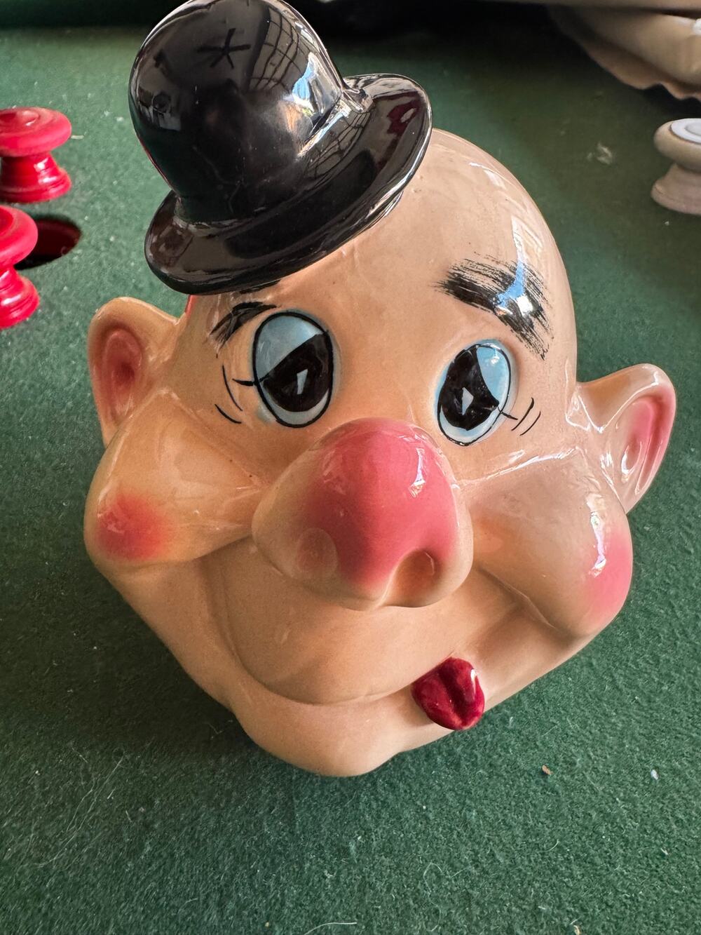 Vintage 1950s Grantcrest Japan Ceramic Coin Bank – Kitsch "Happy Drunk"